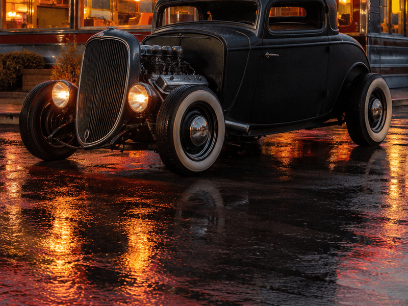 Black Coupe Hot Rod - Diner Night auto wallpaper