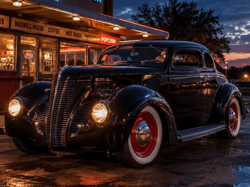 Black Coupe Hot Rod - Drive-In Night auto wallpaper