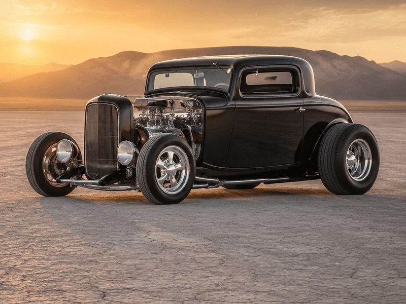 Black Coupe Hot Rod - Dry Lake Sunset auto wallpaper