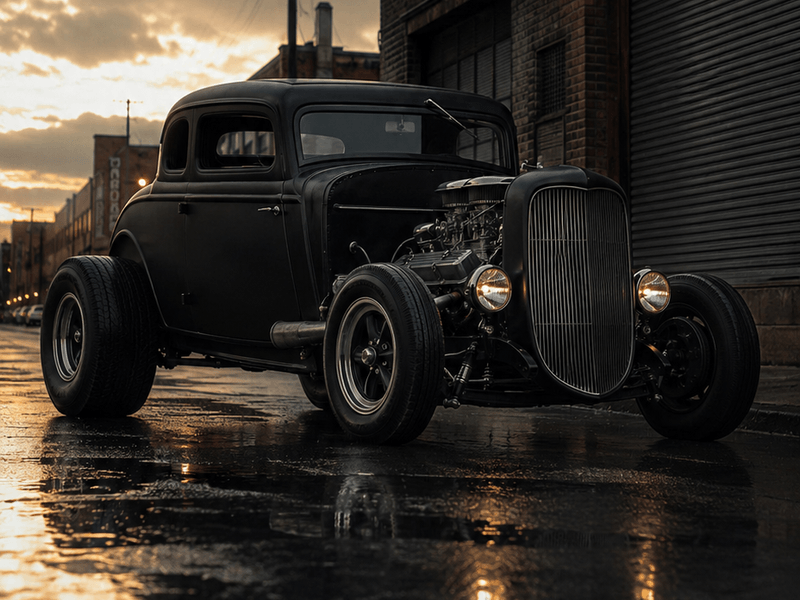 Black Coupe Hot Rod - Warehouse Rain auto wallpaper