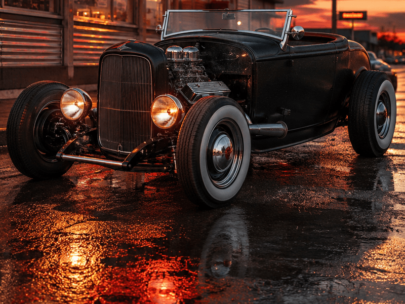 Black Roadster Hot Rod - Diner Rain auto wallpaper
