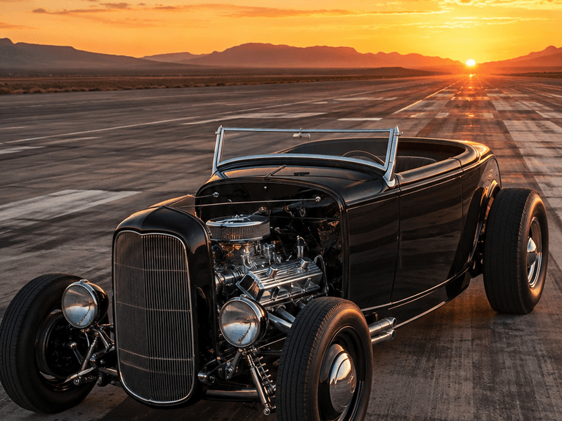 Black Roadster Hot Rod - Salt Flats Sunset auto wallpaper