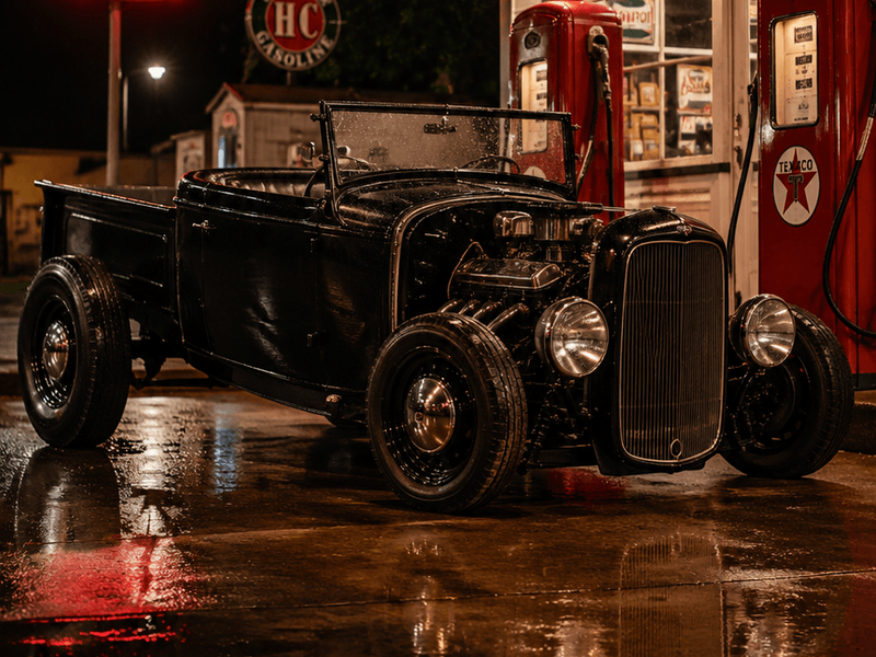 Black Roadster Hot Rod - Texaco Night auto wallpaper