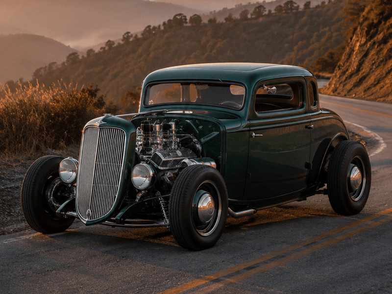 Green Coupe Hot Rod - Mountain Road auto wallpaper