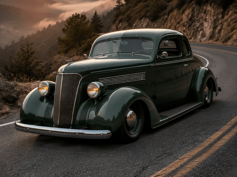 Green Coupe Hot Rod - Mountain Sunset auto wallpaper
