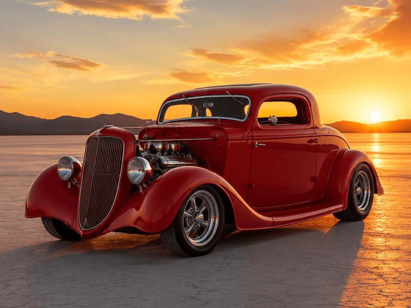 Red Coupe Hot Rod - Salt Flats Sunset auto wallpaper