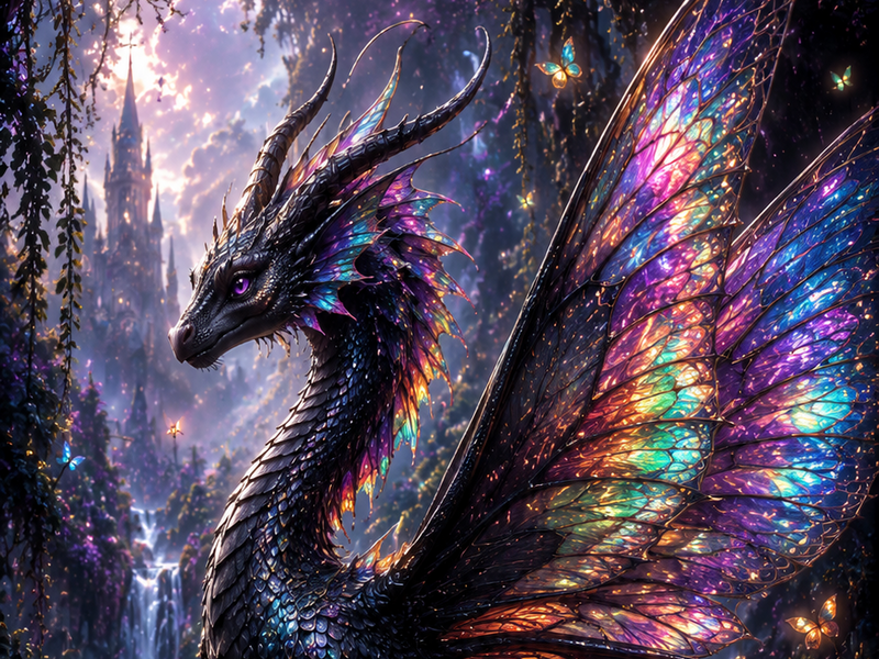 Midnight Wing Dragon Waterfall dragons wallpaper