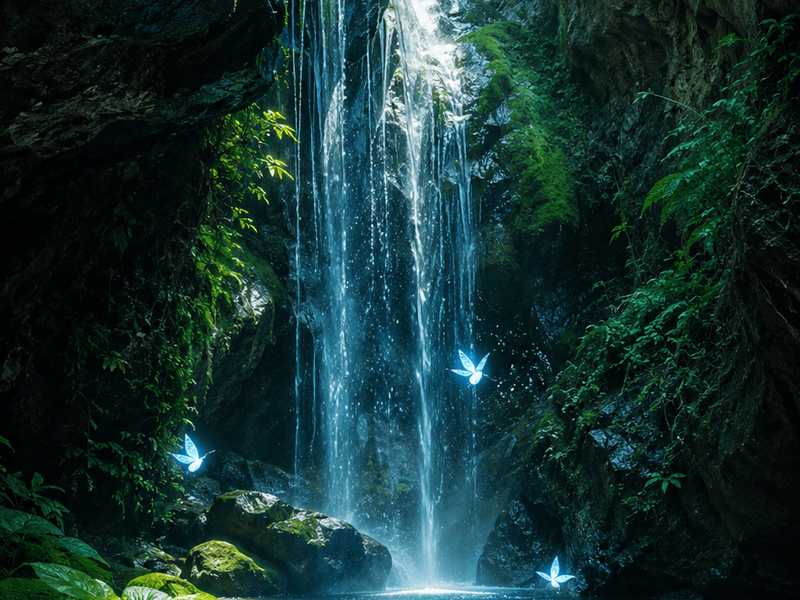 Enchanted Waterfall Butterflies magik wallpaper