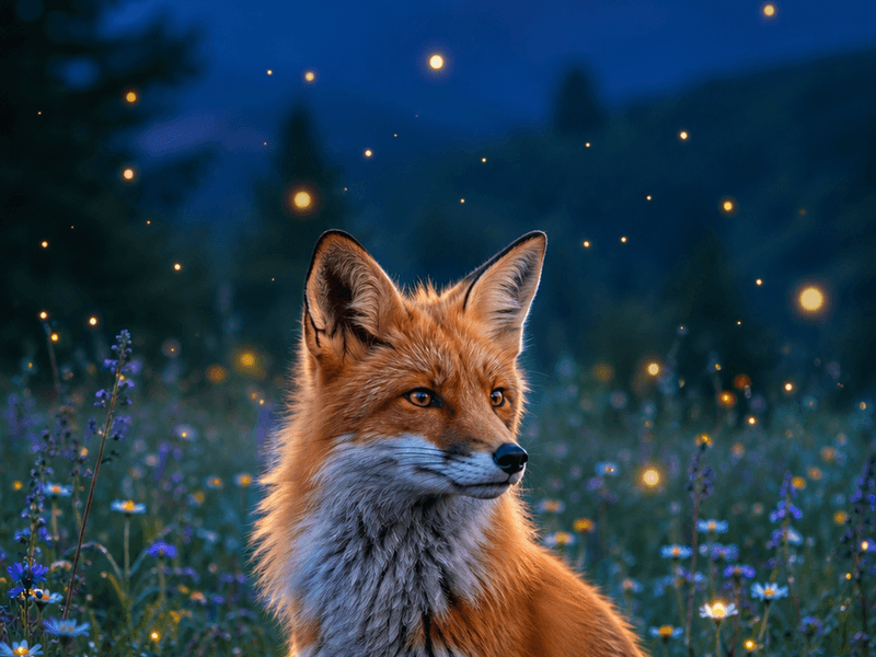 Firefly Fox Meadow magik wallpaper