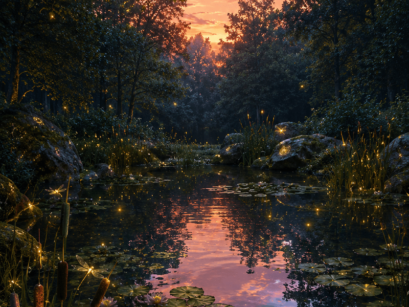 Firefly Lily Pond magik wallpaper
