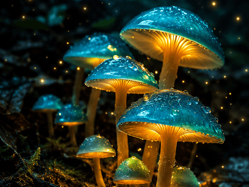 Glowing Mushrooms on the Forest Floor magik wallpaper