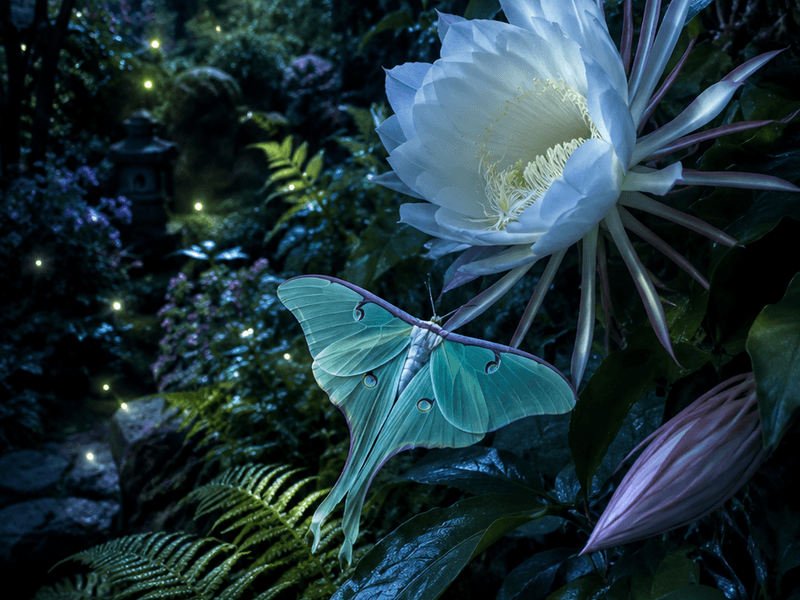 Moonflower and Luna Moth magik wallpaper