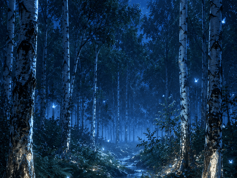 Moonlit Birch Stream magik wallpaper