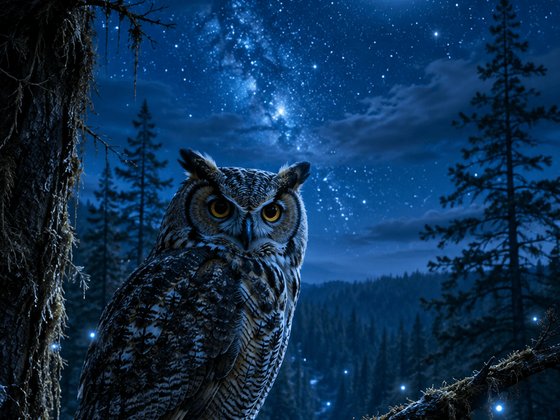 Moonlit Owl Forest magik wallpaper