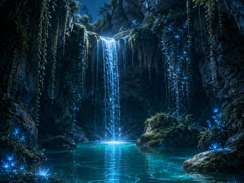 Moonlit Waterfall Pool magik wallpaper