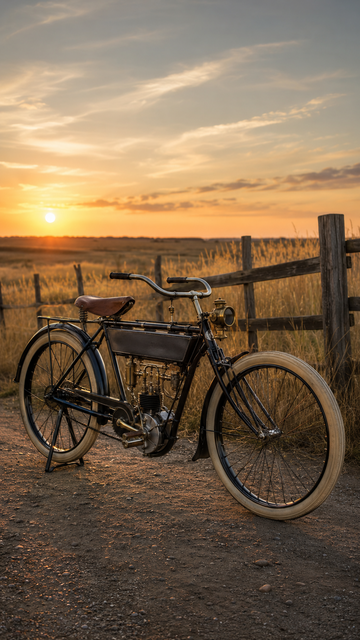 Early Motor Bicycle - Prairie Sunset motorcycles wallpaper