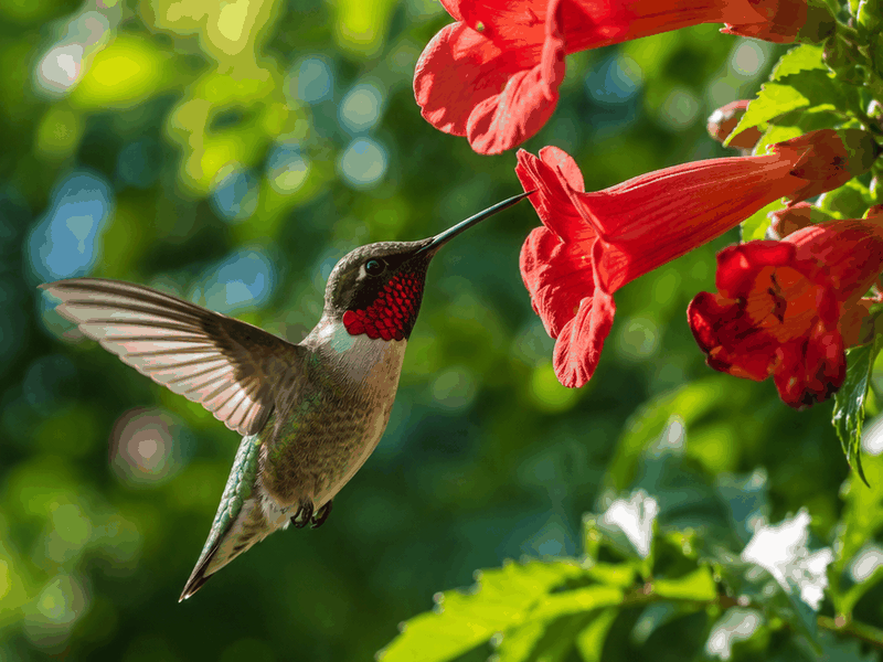 Hummingbird on Trumpet Vine pollinators wallpaper